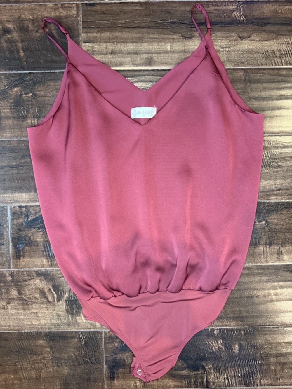 Altar'd State Madelyn Bodysuit Women's Size M Burgundy Satin V-Neck Adjustable
